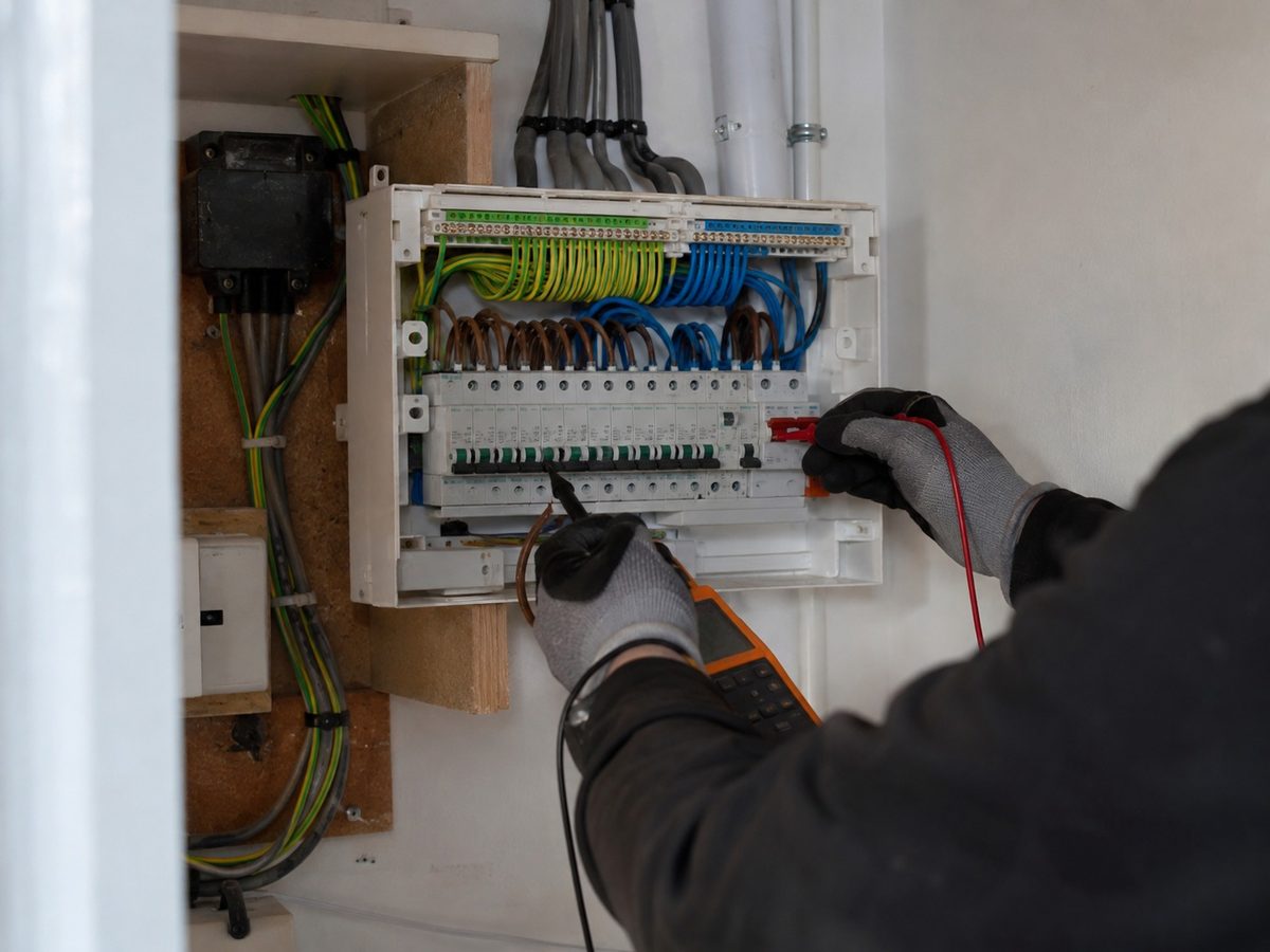 A new consumer unit on the wall with every way labelled and the cover off